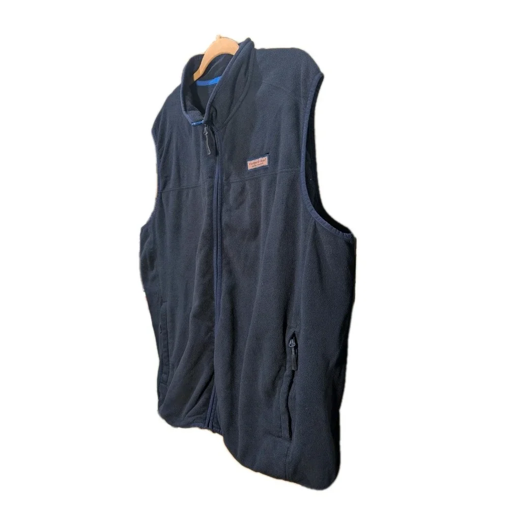 Vineyard Vines Men's Full Zip Harbor Fleece Vest With Logo Tag Nautical Blue XXL